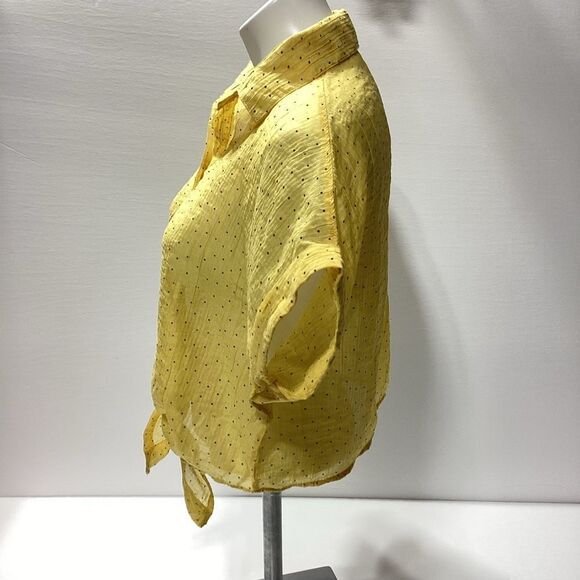 Subici Design By Leluu Brand Sheer Blouse Button Tie Front Short Sleeve Crop - Picture 6 of 8